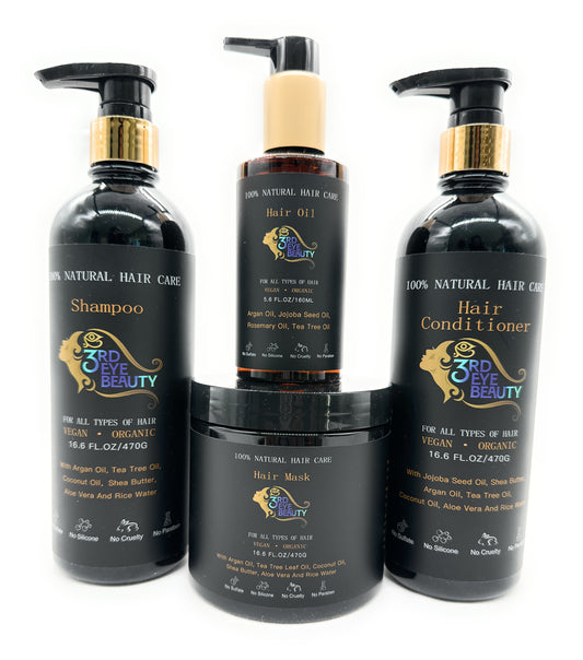 3rd Eye Beauty 100% Natural Hair Care Bundle: Natural Hair kit with 100% Natural Shampoo, 100% Natural Conditioner, 100% Natural Hair Mask, and 100% Natural Hair Oil - 4 Products