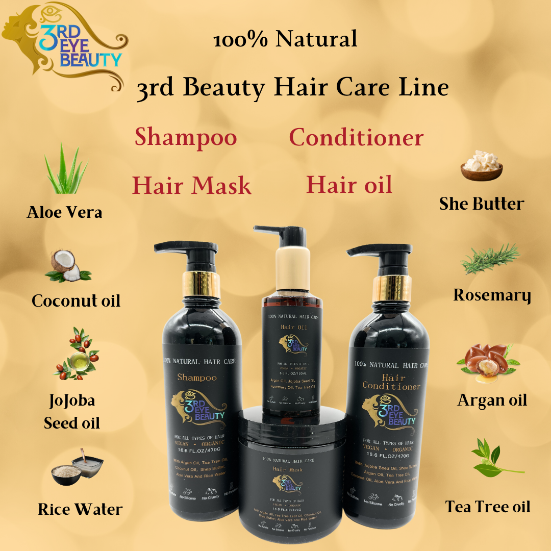 100% Natural Vegan Silicon and Sulfate free Shampoo made with Argan oil, Tea Tree oil, Aloe Vera and Rice water.